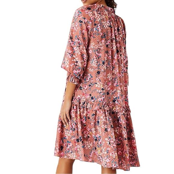 NWT Ann Taylor Pink Floral Long Sleeve Ruffle Swing Dress Size Small - Picture 2 of 8